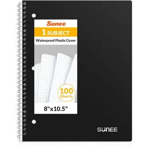 Spiral Notebook, 1-Subject, Graph Ruled Paper, 8" x 10-1/2", 100 Sheets per Notebook, 3-Hole Punched Paper, Water Resistant Cover, Spiral Grid Notebooks for Work, Home, School, Writing, Black