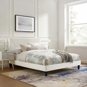 Modway Yasmine Channel Tufted Performance Velvet Queen Platform Bed in White