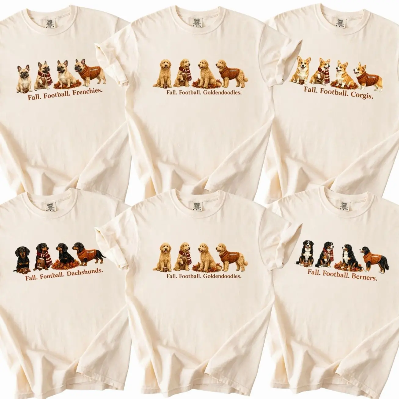 Comfort Colors Custom 50+ Dog Breeds Football Shirt, Personalized Fall Football Puppy Tee, Game Day T-Shirt for Dog Mom, Dog Dad and Pet Lovers , Ivory Color - AL H9P