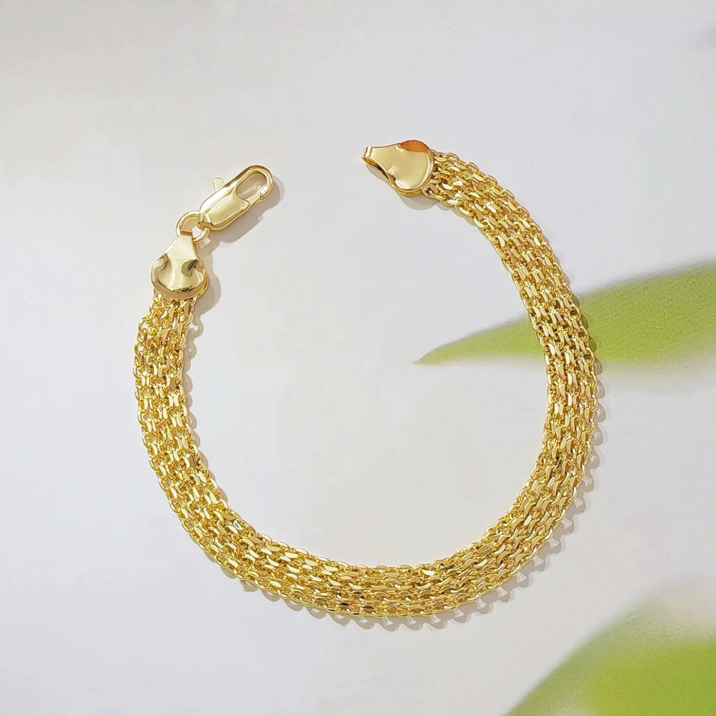 18K Gold Plated Mesh Bracelet for Women - Wide Woven Chain Link Bracelet with Lobster Clasp, 7.5 Inch, Dainty Statement Jewelry Gift