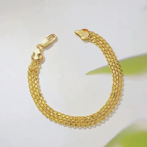 18K Gold Plated Mesh Bracelet for Women - Wide Woven Chain Link Bracelet with Lobster Clasp, 7.5 Inch, Dainty Statement Jewelry Gift