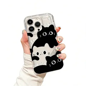 Transparent Air Cushion Phone Case with Three Cute Cats for iPhone 11/12/13/14/15/16/17 Pro Max/XS/X/Plus Series Christmas Gift for Loved Ones