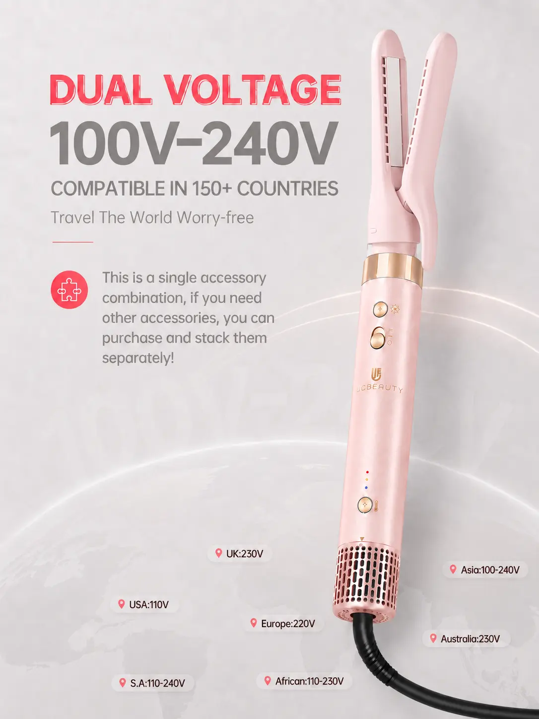 webeauty Professional Flat Iron Hair Straightener and Curler Create Your Own DIY Hair Styling Tool with Customizable Attachments 10s Rapid Heating 1 Inch Titanium Hair Straightener for Smooth Fast Straightening, Curling & Salon-Style Results | Light Pink