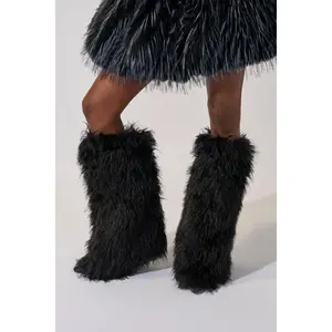 AZALEA WANG ARETE BLACK FUR STILETTO BOOT
