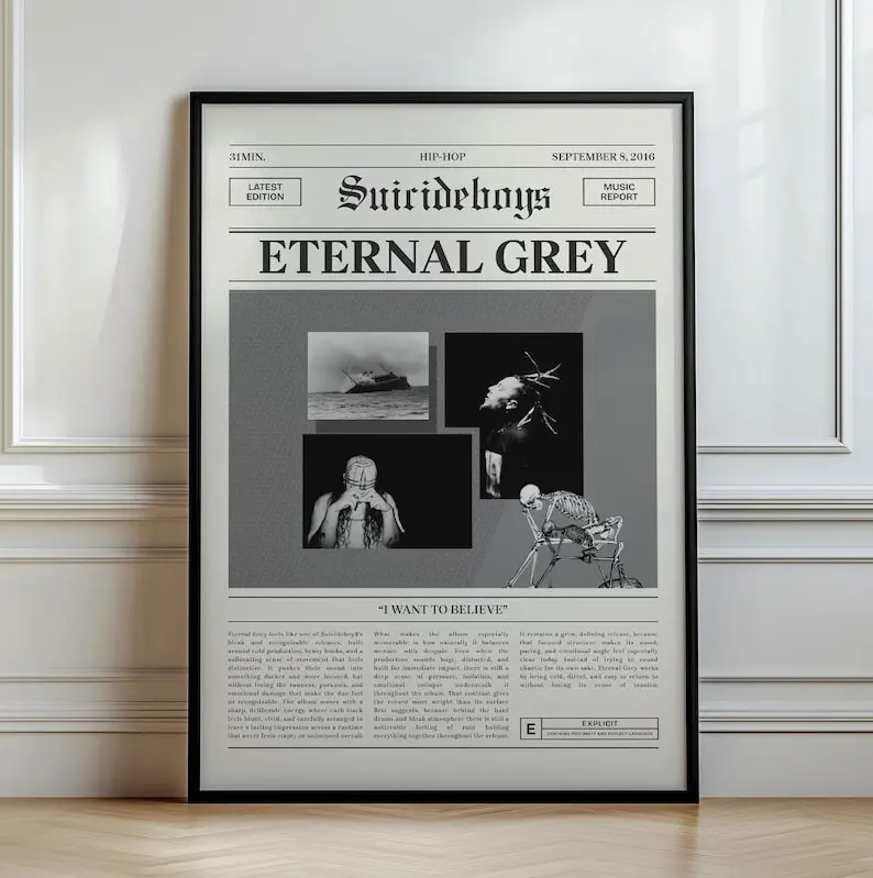 [Unframed Poster] Suicideboys - Eternal Grey Poster, Album Art Print, Newspaper Style, Rap Wall Decor