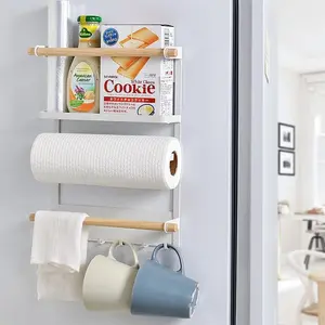 1 PCS Refrigerator Organizer Wall Holder,Magnetic Kitchen Storage Rack,Kitchen No-Drill Magnetic Towel and Bag Storage Rack, Multi-Functional Organizer for Refrigerator and Spices, Easy to Install Home Accessory