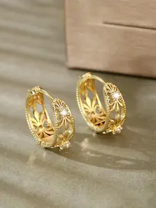 Vintage Flower Design Zirconia Hoop Earrings, Fashionable Jewelry for Women, Trendy All-match & Exquisite Jewelry for Birthday Gift