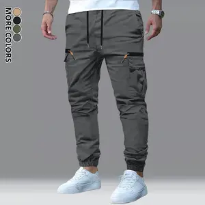 Men’s all-season solid-color cargo pants with multiple pockets—breathable, comfortable straight-leg design; casual and versatile bottoms featuring a drawstring and side pockets, suitable for everyday wear, outings, and holiday gifting.Summervibes