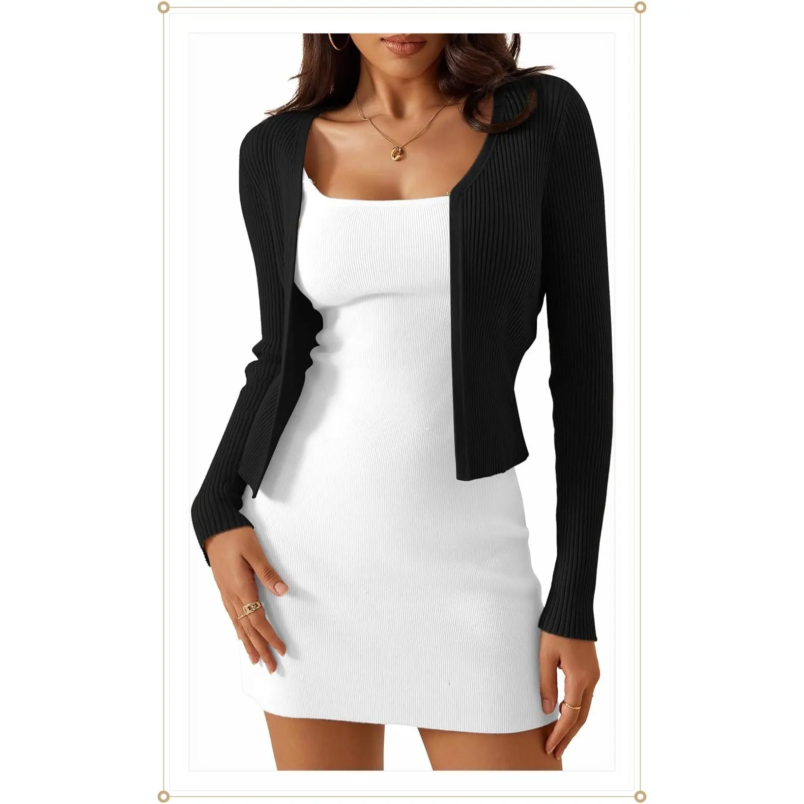 a.Jesdani Women's Shrug Sweaters Open Front Long Sleeve Rib Knit Bolero Open Front Cropped Cardigan S-1XGift