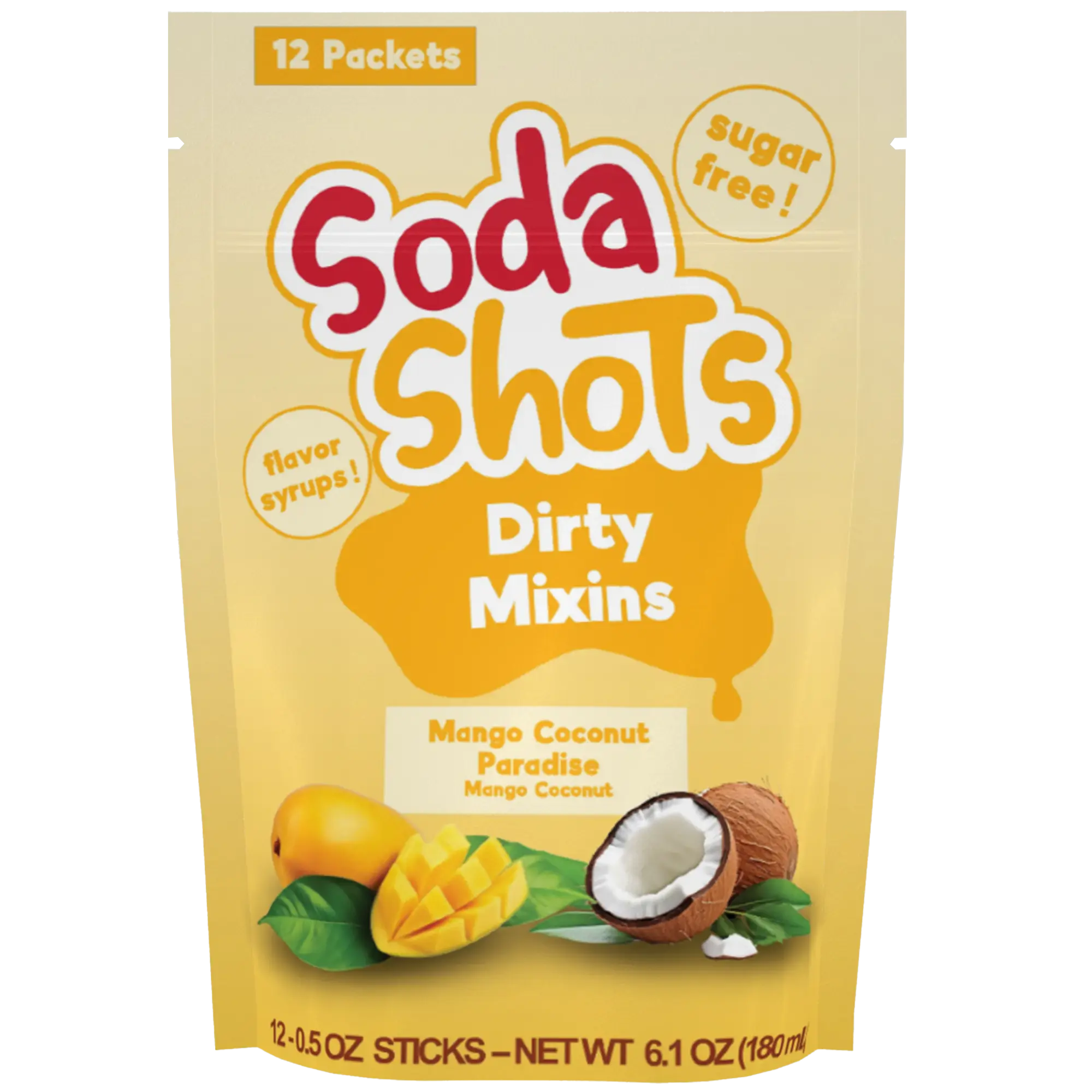 Mango Coconut Paradise Dirty Soda Sugar Free Mango Coconut Syrup Mixin, Mix into 12-16oz Sodas, at Home and on the Go.