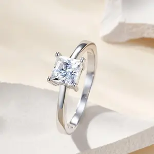 S925 Sterling Silver Princess Cut Moissanite Engagement Ring Sizes 6 to 9 Elegant Promise Wedding Ring for Women allie engagement ring