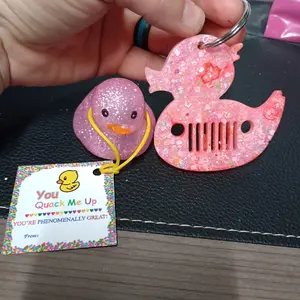 Pink Glitter Duck Keychain and squeek duck