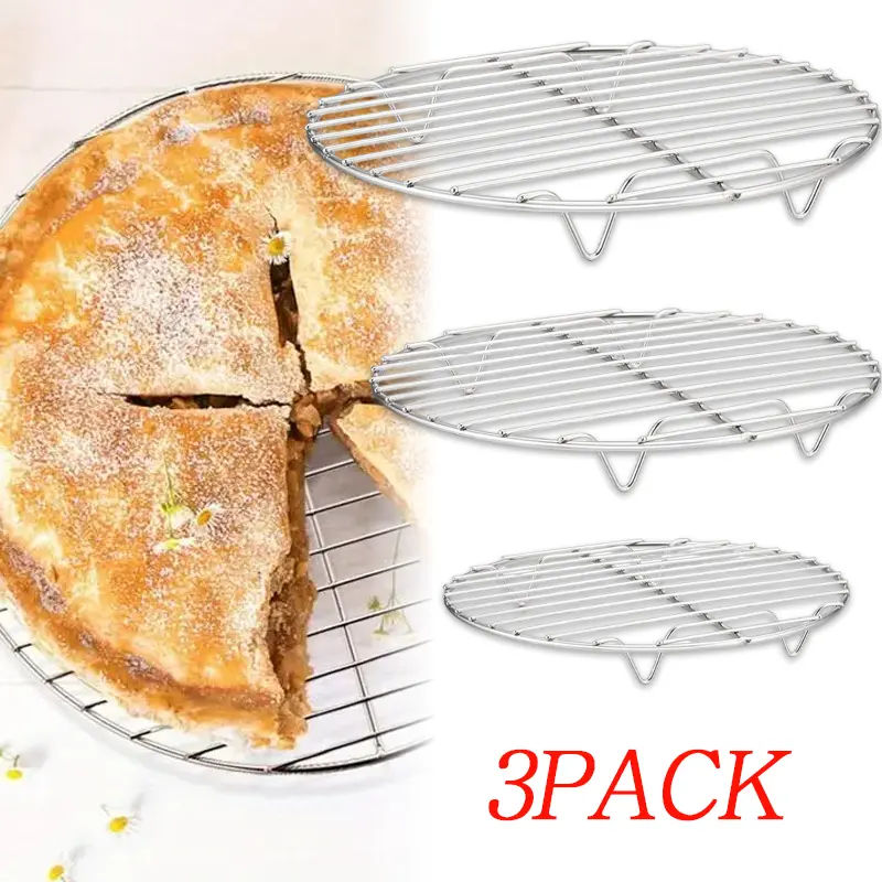 3-Pack Sturdy Stainless Steel Round Steaming Racks - 7.5in,9in,10.5in Sizes, Food Elevator, Multipurpose Cooling/Cooking Grid for Pans, Easy-Clean Kitchen Accessories, Home Improvement Kitchen Fixture