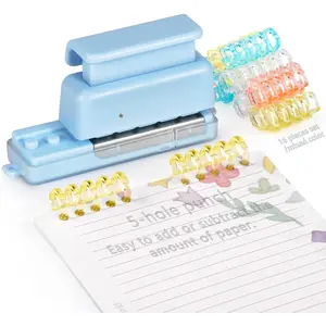 Mini 5-Hole Binding Machine with 16 Loose-Leaf Strips - Blue, 4 Sheets Capacity, 5-Hole Punch, Easy Customization, Ideal for DIY Notebooks & Planners