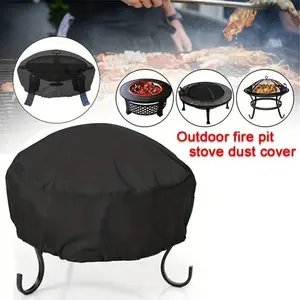 1pc Black Round Fire Pit Cover, Round Brazier Stove Cover, Full Coverage Outdoor Fireplace Cover for Brazier, Outdoor Dust Cover.