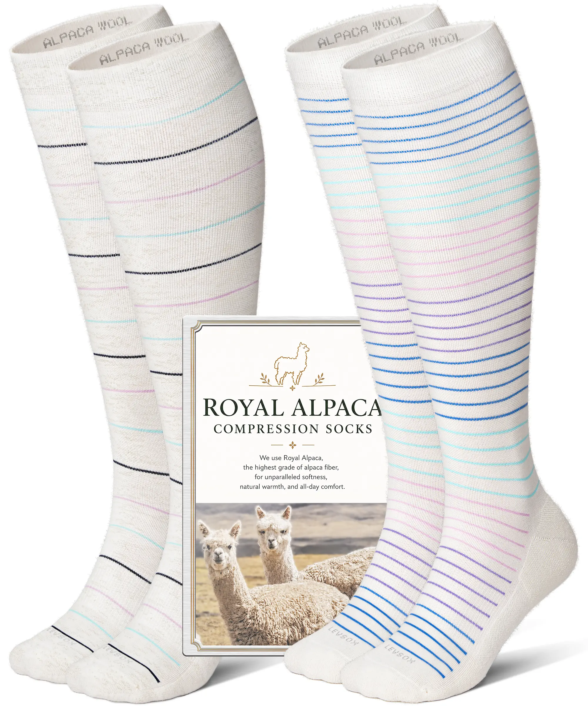 LEVSOX Alpaca Wool Compression Socks (15-20 mmHg) - Women's & Men's Knee High, Soft, Breathable, Lightweight, Machine Washable Cushioned Socks for Nurses, Travel (2 Pairs, Everyday Use)