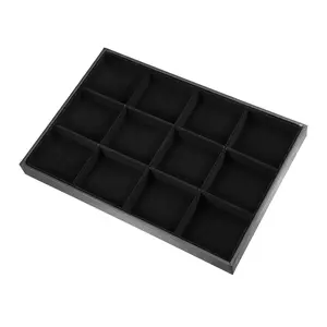 Unique Bargains 12 Grid Jewelry Tray, Stackable Tray Showcase Display Organizer for Rings Earrings Necklace Bracelet Pendants, Black