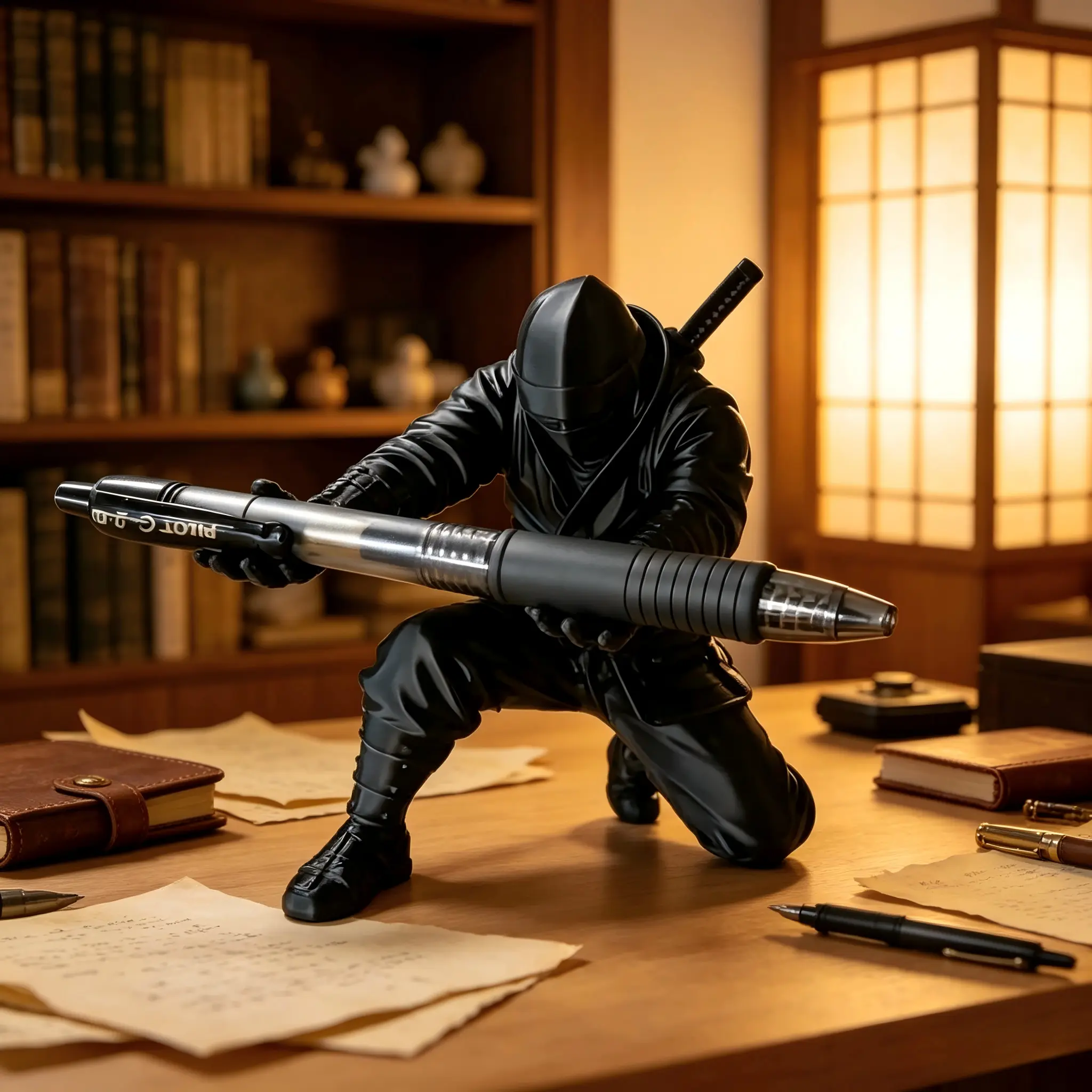3D Printed Samurai Pen Holder Desk Organizer Holds Pens Pencils Creative Gift for Boyfriend Colleague Friend, Ninja Figurine Pen Holder