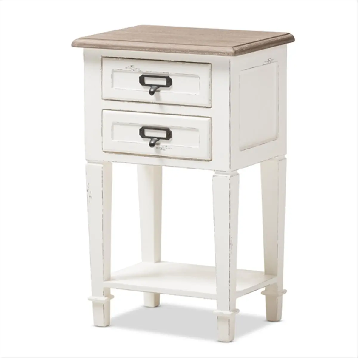 Baxton Studio CHR20VM-M B-C Dauphine Provincial Style Natural Weathered Oak & White Wash Distressed Wood Nightstand, Modern Furniture, Fashion Bedroom Bedside Table, Discount Indoor Furniture Item