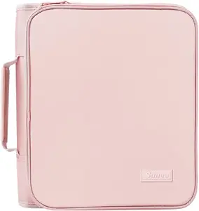 SUNEE Zippered Binder Bag with Handle, 2-Inch 3-Ring O-Ring, 500-Sheet Capacity, Includes Zip Pocket, 5-Tab Expanding File Folder, Multi-Pocket Organizer Binder for Middle School, Pink Lotus