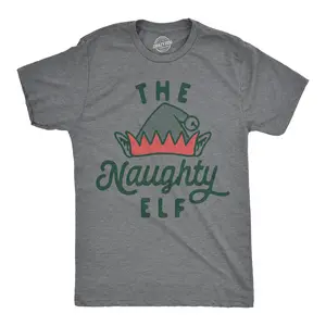 Mens The Naughty Elf T Shirt Funny Bad Behavior Xmas Elves Joke Tee for Guys Mens Funny T Shirts Cool Vintage Fashion T-Shirt Gift Classic Menswear Christmas Apparel for Men Funny Sarcastic Short Sleeve Novelty Dark Grey
