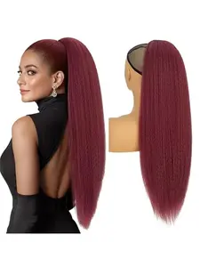 [Kinky Straight Ponytail] Synthetic Hair Extensions Kinky Straight Drawstring Ponytail | Natural Fluffy Yaki Straight Ponytail Hair Tail Warping for Women(24inch) Synthetic Hair Wigs