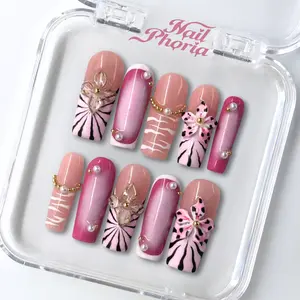NailPhoria BLUSH INSTINCT - Handmade Press-On Nails | Reusable, Salon-Quality, Long-Lasting, Glossy Design