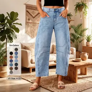 [ Barrel Jeans Collection]Classic Clean Barrel Jeans for Women Trendy High Waisted Cropped Wide Leg Denim Everyday Wear Casual Outfits