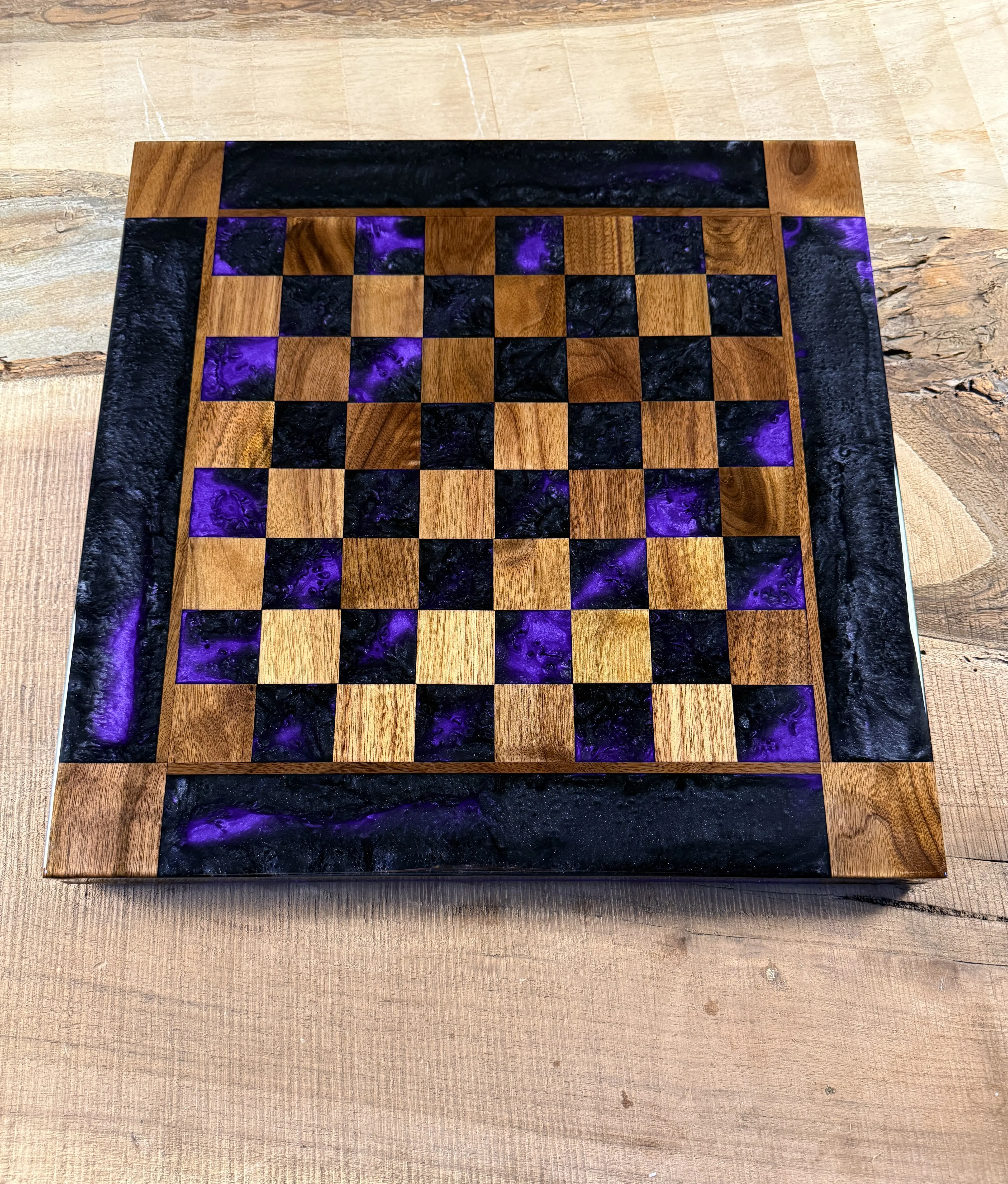 Black Onyx Purple Haze Walnut Chess Board (Chess Set Included)