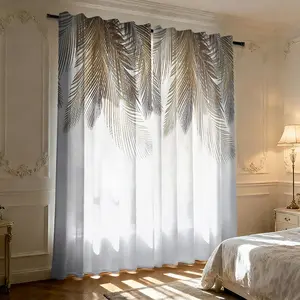 2 pieces of high-definition digital, luxurious tropical style, palm leaf, printed decoration curtains. They offer semi-transparent protection for privacy, are resistant to fading, easy to clean, and are suitable for bedroom and living room home decoration