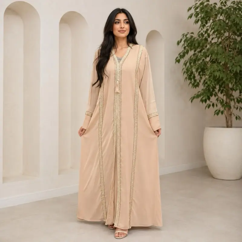 Abaya - Elegant Black Long Sleeve Dress with Tassel Detailing and Flowing Fabric for Special Occasions