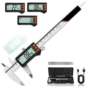 Digital Caliper, Rechargeable Calipers with Power Display, Auto-Off Caliper Large LCD Screen, 6 inch Micrometer, Inch/MM/Fraction for DIY/Household/Jewelers