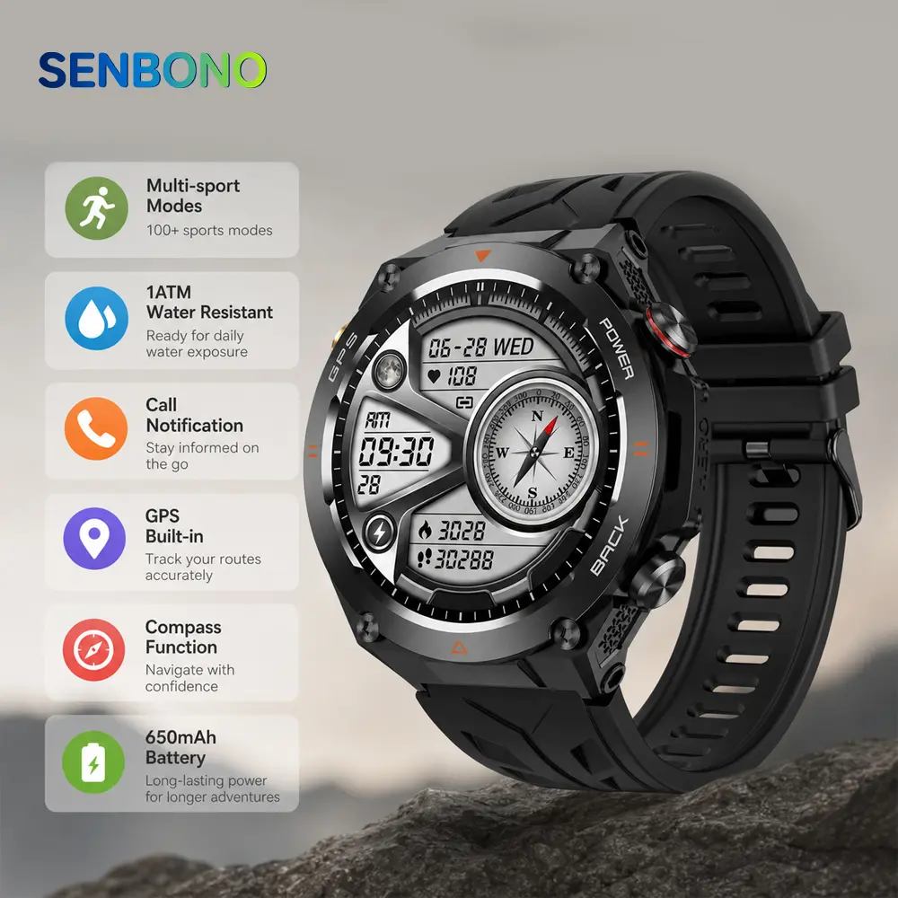 SENBONO Smartwatch with GPS Sports Tracker, Compass, Multi-Sport Modes, Barometer & Altimeter, Message Notifications, Long Battery Life  An Outdoor Smartwatch