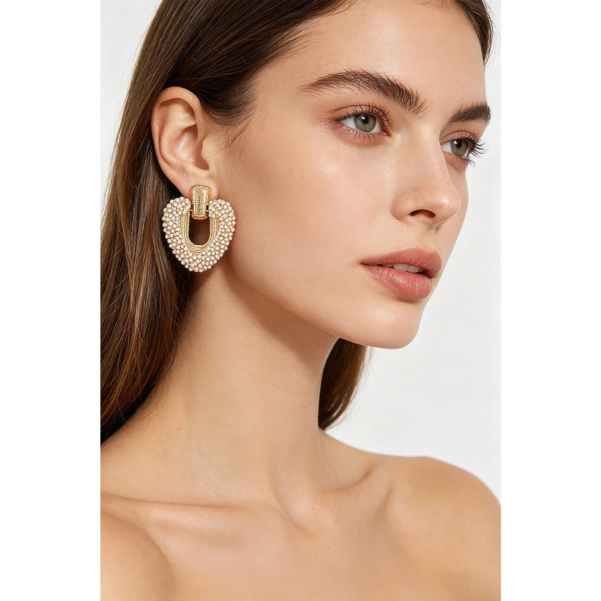 Beaded U-shape Door Knocker Earrings