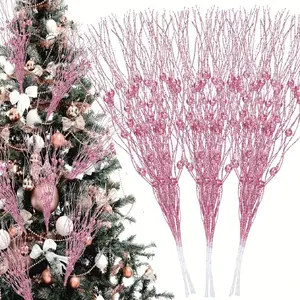 12 Pcs Glittered Artificial Berry Branches 17-Inch Decorative Sticks for Christmas Tree Ornaments DIY Wreath Vase Crafts Festive Home Decor