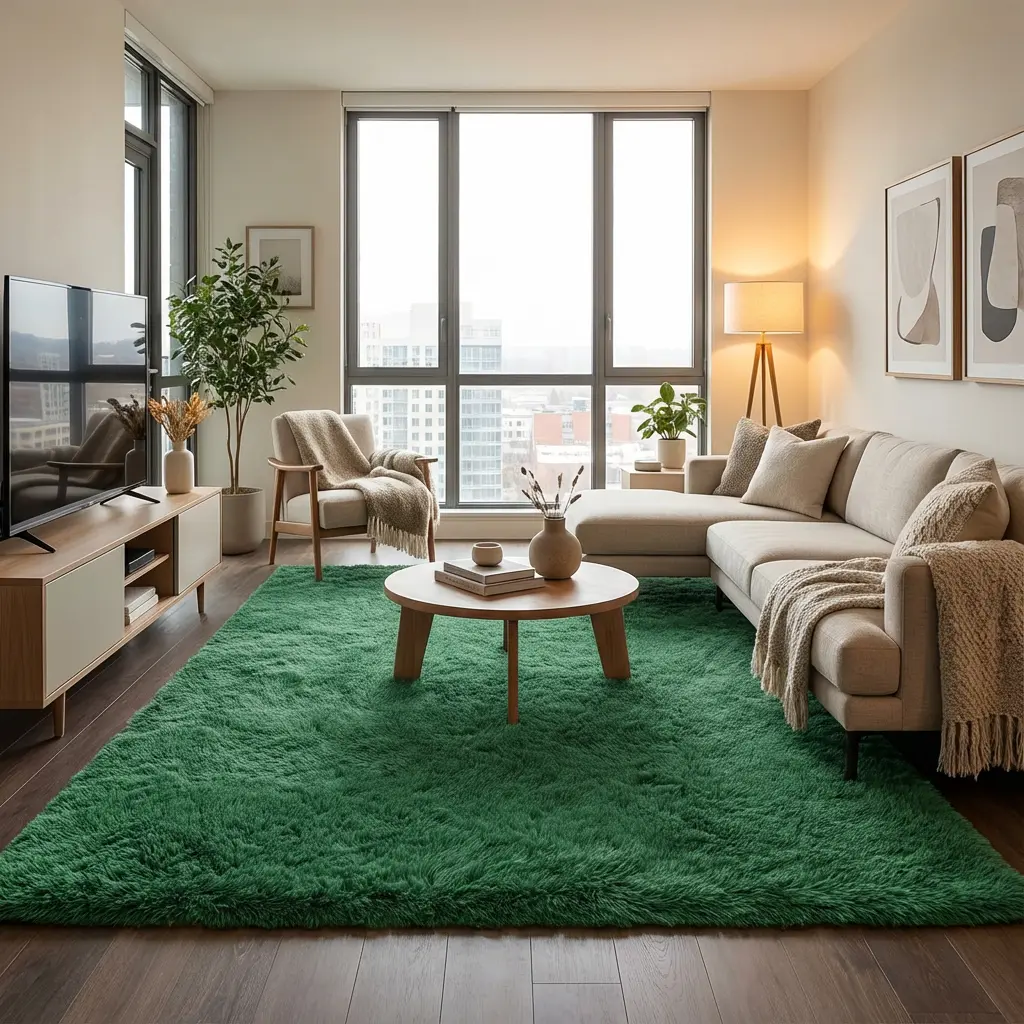Fluffy Dark Green Rugs for Bedroom Living Room, Soft Plush Shaggy Forest Hunter Green Girls Boys Kids Rug, Non-Slip and Machine Washable Carpet for Dorm Nursery Classroom Decor
