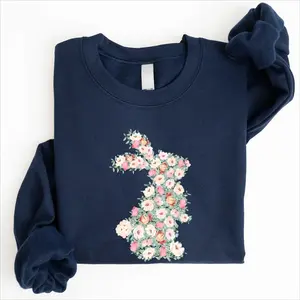 Floral Print Rabbit, Bunny, Easter Sweatshirt, Women's Crew Neck, Crewneck