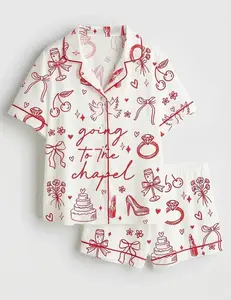 Going To The Chapel Satin Short Pajama Set, Gonna Get Married Coquette Wedding Bride Short Pajamas, Matching Family Sleepwear Set, Pajama Set For Men Women Kids