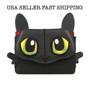 Dragon Wallet - Night Fury Toothless - HTTYD PU Leather - Coin Pouch Pocket - Credit Card Cash - Black Dragon Face Shape 3D Design Style - Keychain Holder - Anime Cartoon Manga