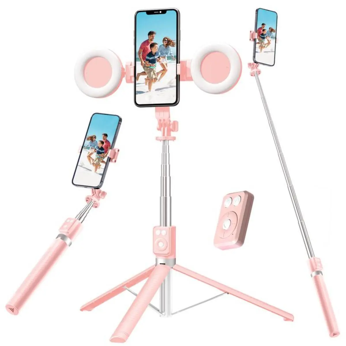 Selfie Stick Tripod with Dual Fill Lights, Detachable Wireless Remote Control, 6-In-1 Retractable Travel Tripod, Portable for Live Streaming & Video Recording, Perfect for Photography, Makeup, Group Selfies