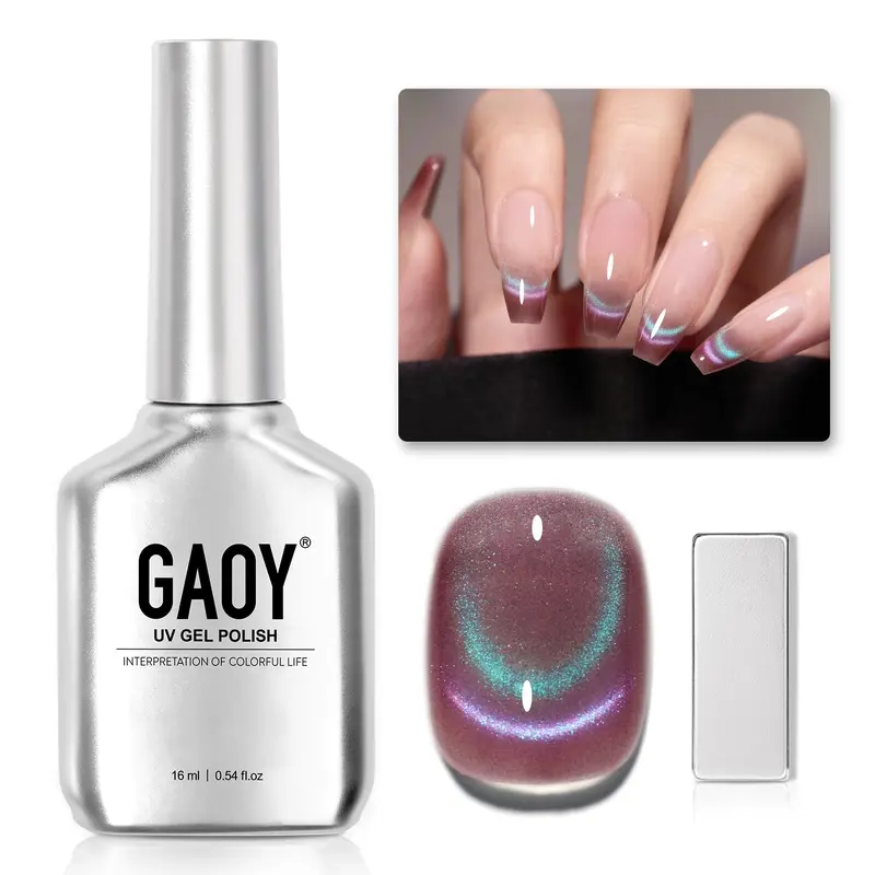 GAOY Dual‑Light Cat Eye Gel, 16ml Glass‑Bead Holographic Glitter, Translucent Reflective UV Gel with Magnet, 2029 Fantasy Aurora