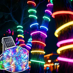 Outdoor solar lights featuring 8 different patterns, suitable for aquarium decoration, pathways, patios, pools, RVs, and Christmas decorations, available in various sizes.