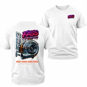 FASS Diesel Turbo Graphic T-shirt, 2 Sides High Performance Fuel Systems Turbocharger Artwork with More Torque More Power Slogan, Soft Cotton Blend Workwear Tee for Men Women Mechanics Diesel Truck Fans Gift
