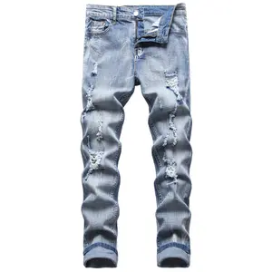 JUNBAOSS Men's Slim Stretch Jeans, Embossed Straight Casual Fashion Comfortable Elastic Waist Jeans, Men's Classic Street Style, Cotton Fabric Jeans, Fashion Street Jeans With Pockets Beige Loose Jeans, Men's Skinny Jeans Menswear Denim