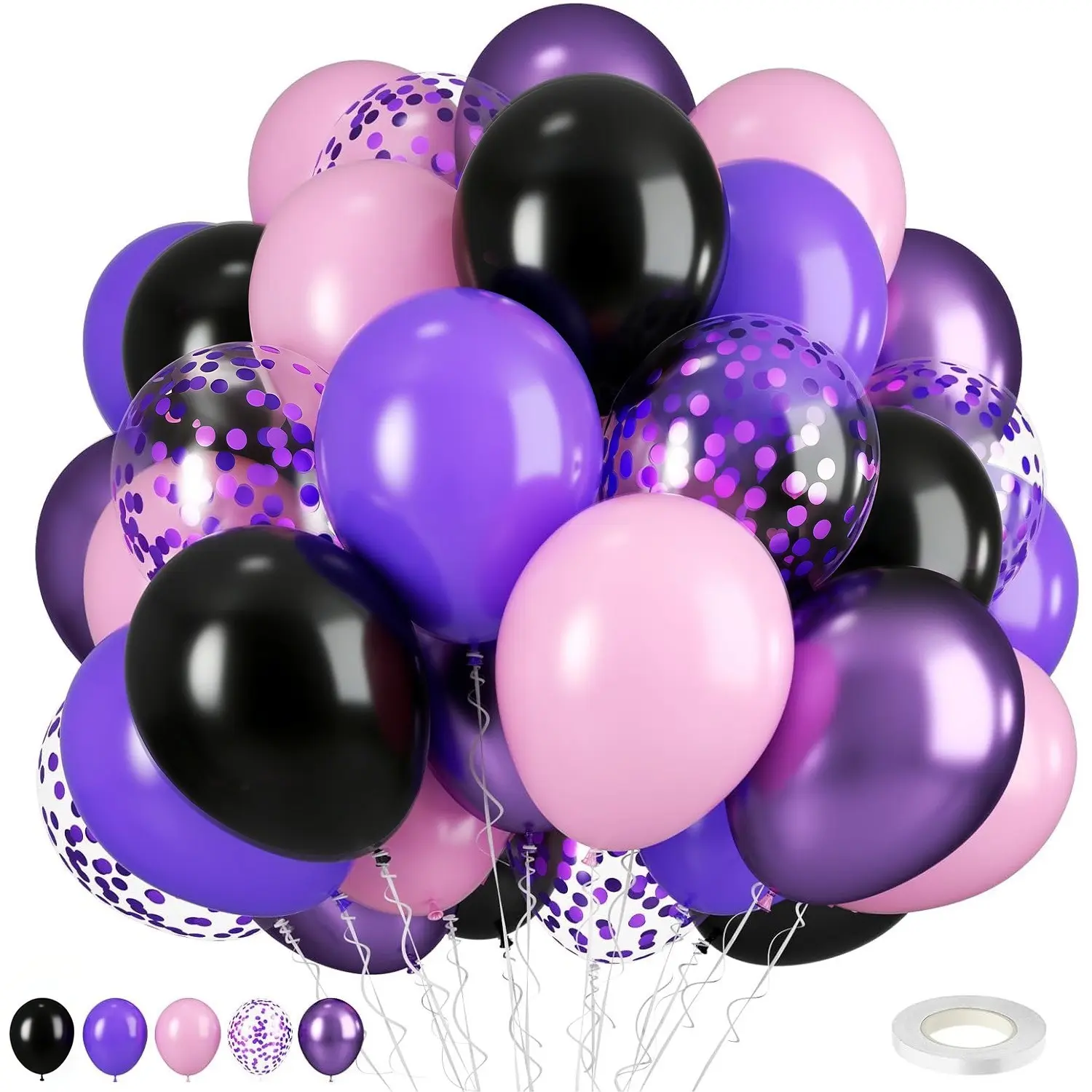 30 piece pink purple balloon set, Party Balloons Decorations, Balloon Party Supplies, including 10 inch black metal purple & purple pink latex balloons, 12 inch purple glitter balloons, suitable for birthdays, anniversaries, and decoration