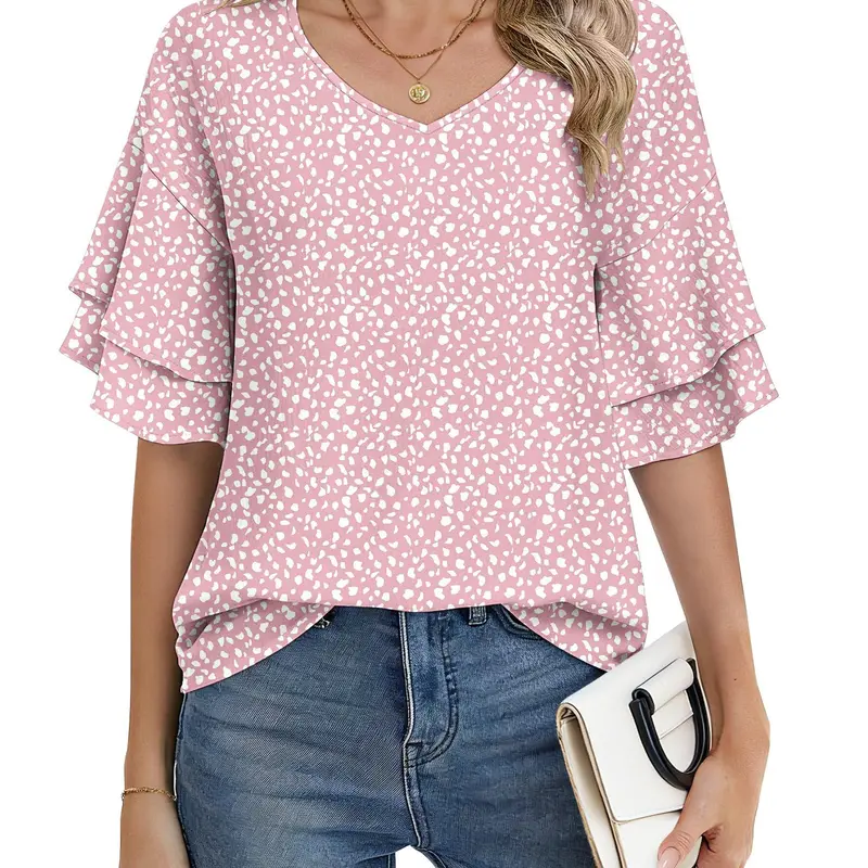 AUSELILY Ruffle Short Sleeve Blouses for Women