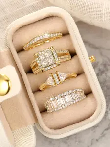 Women's Elegant Rhinestone Decorated Ring Set, Exquisite Trendy Ring Set, Fashionable Jewelry for Women As Engagement Anniversary Wedding Party Decor, Bridal Ring Sets, Wedding Rings