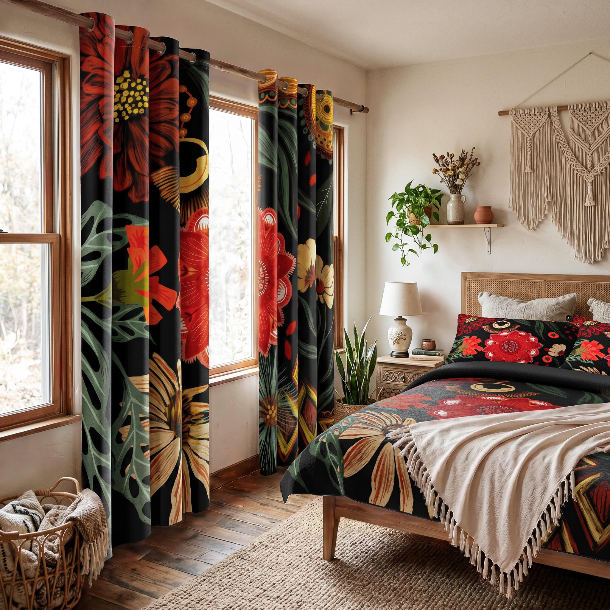 Tyrot Boho Floral 100% Blackout Privacy Grommet Curtains - 2 Panels, Mid-Century Patterned Colorful Drapes, Thermal Insulated Window Treatments, Funky Home Decor for Bedroom, Blackout Curtains, Curtains For Bedroom Tyrot Boho Floral 100% Blackout Privacy Grommet Curtains - 2 Panels, Mid-Century Patterned Colorful Drapes, Thermal Insulated Window Treatments, Funky Home Decor for Bedroom, Blackout Curtains, Curtains For Bedroom