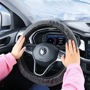 Winter Fuzzy Steering Wheel Cover - Warm Non-Slip Short Plush Grip, No Inner Ring, Universal Fit for Men & Women