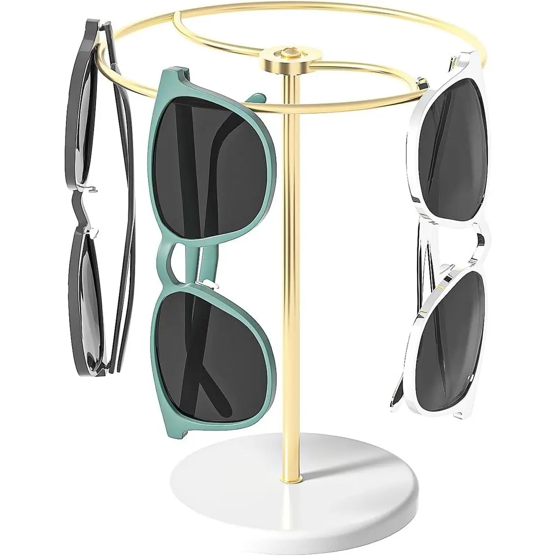 360? Rotating Sunglasses Organizer Stand, Eyewear Display Holder Stand, Eyeglasses Stand Rack for Nightstand Desk Bedroom or Shop Selling (Metal Frame+ Base) ()